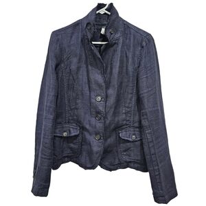 J Crew Y2K Linen Frayed Hem Blazer Jacket Navy Women's Large